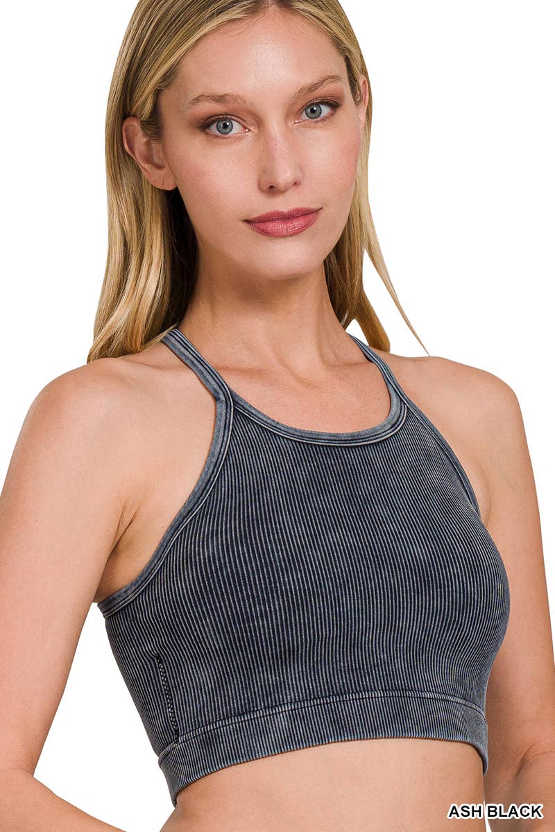 Washed Seamless Halter Crop Tank