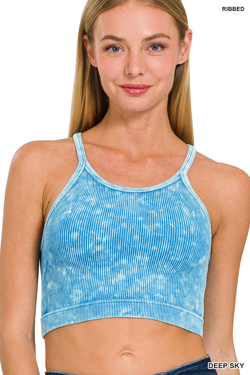Washed Seamless Halter Crop Tank