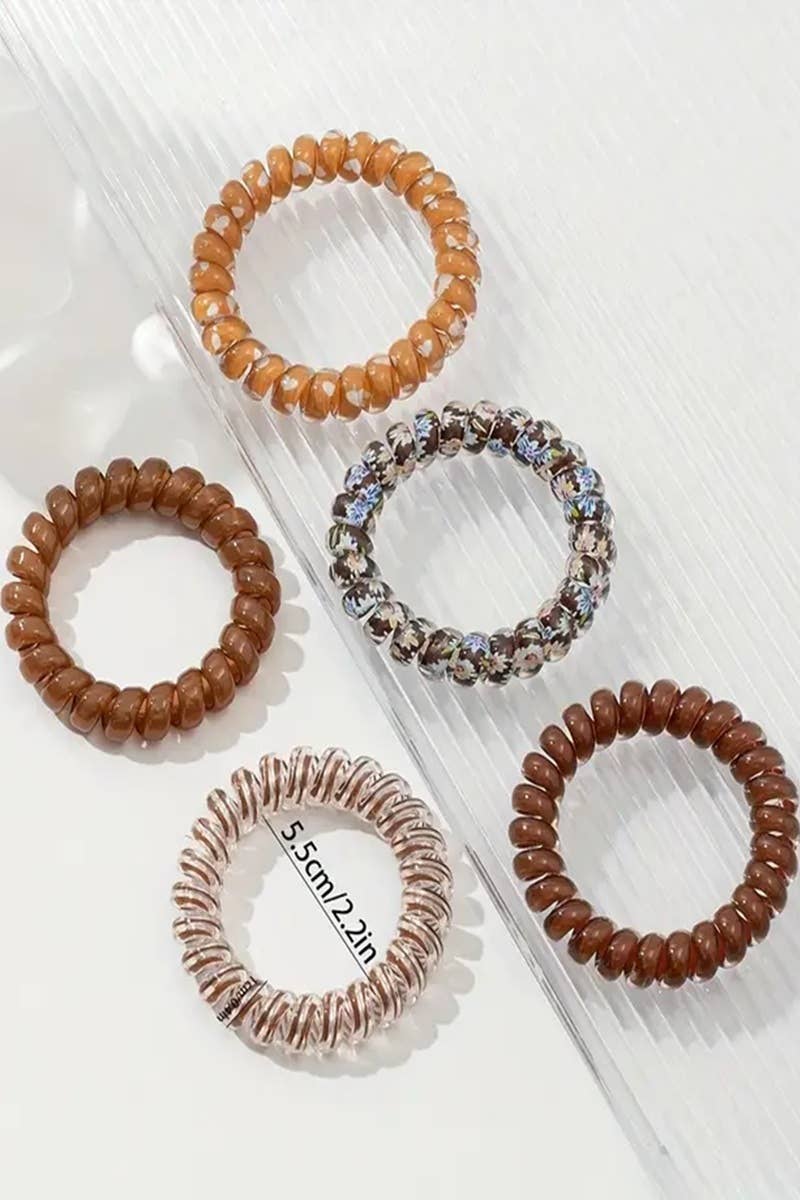 Assorted Hair Coil Ties Solid Flower Checker