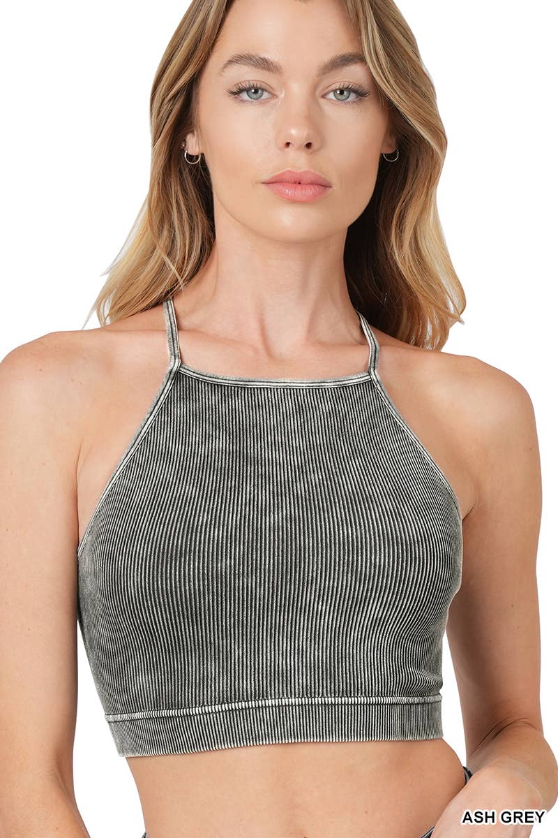 Washed Seamless Halter Crop Tank