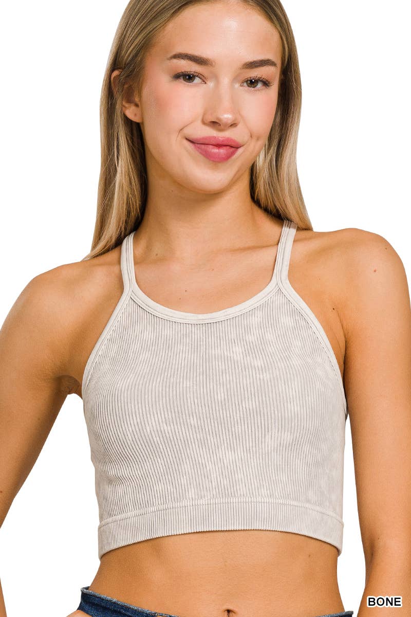 Washed Seamless Halter Crop Tank