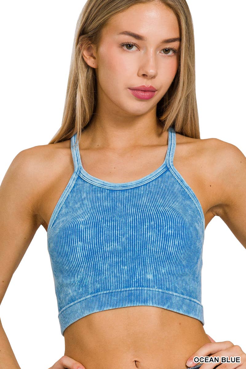 Washed Seamless Halter Crop Tank