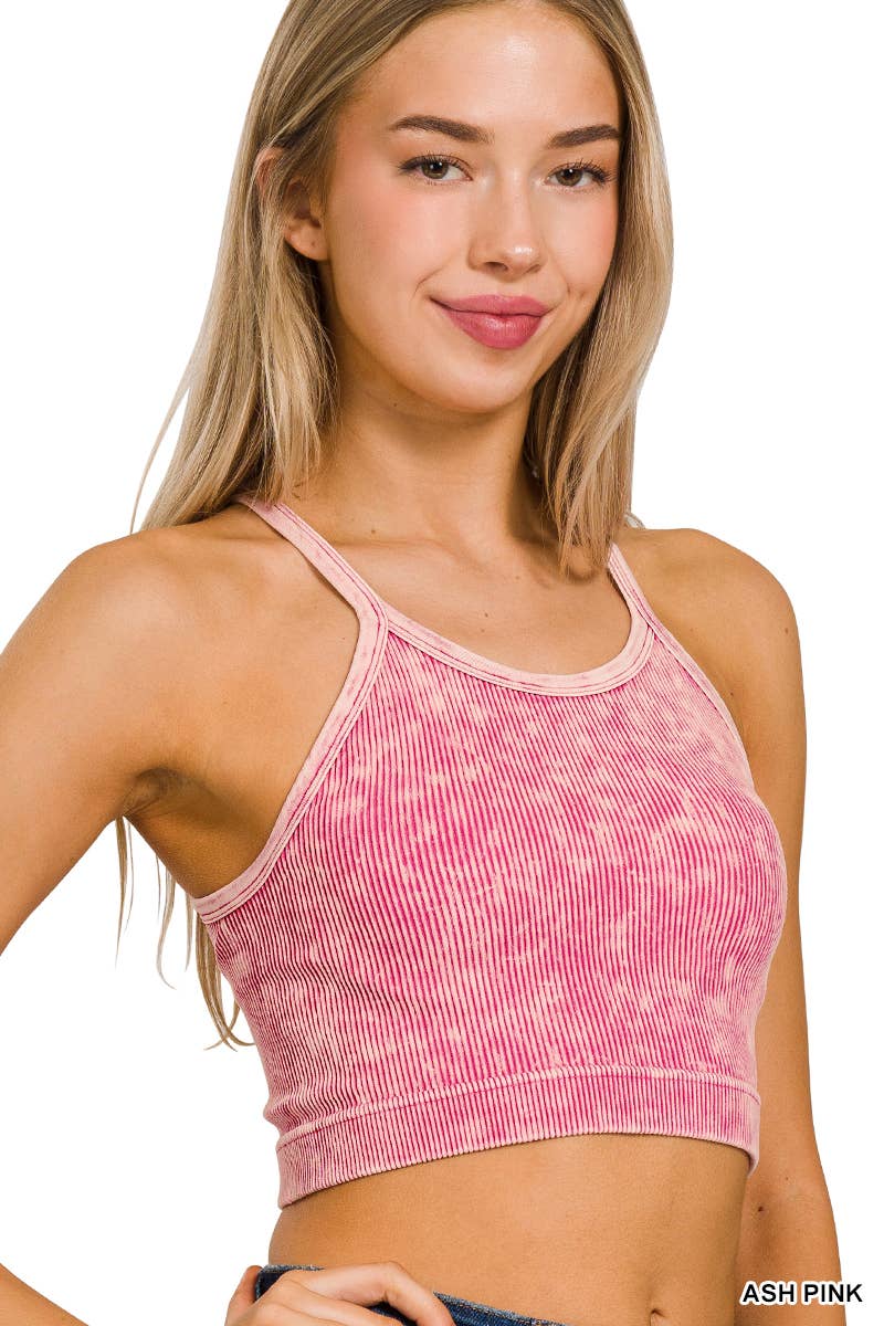 Washed Seamless Halter Crop Tank
