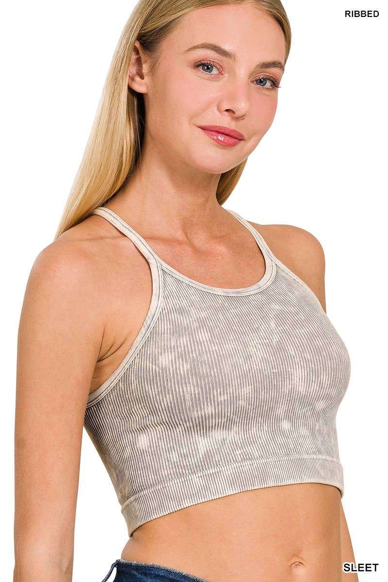 Washed Seamless Halter Crop Tank