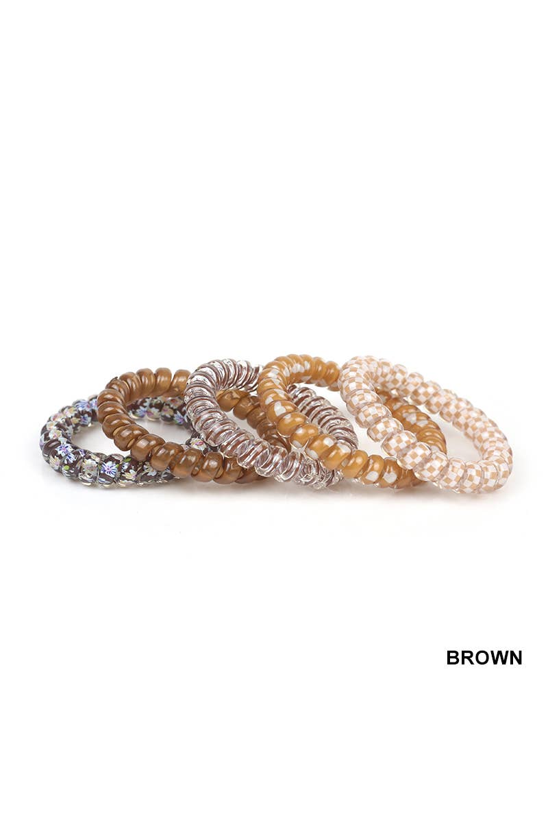 Assorted Hair Coil Ties Solid Flower Checker