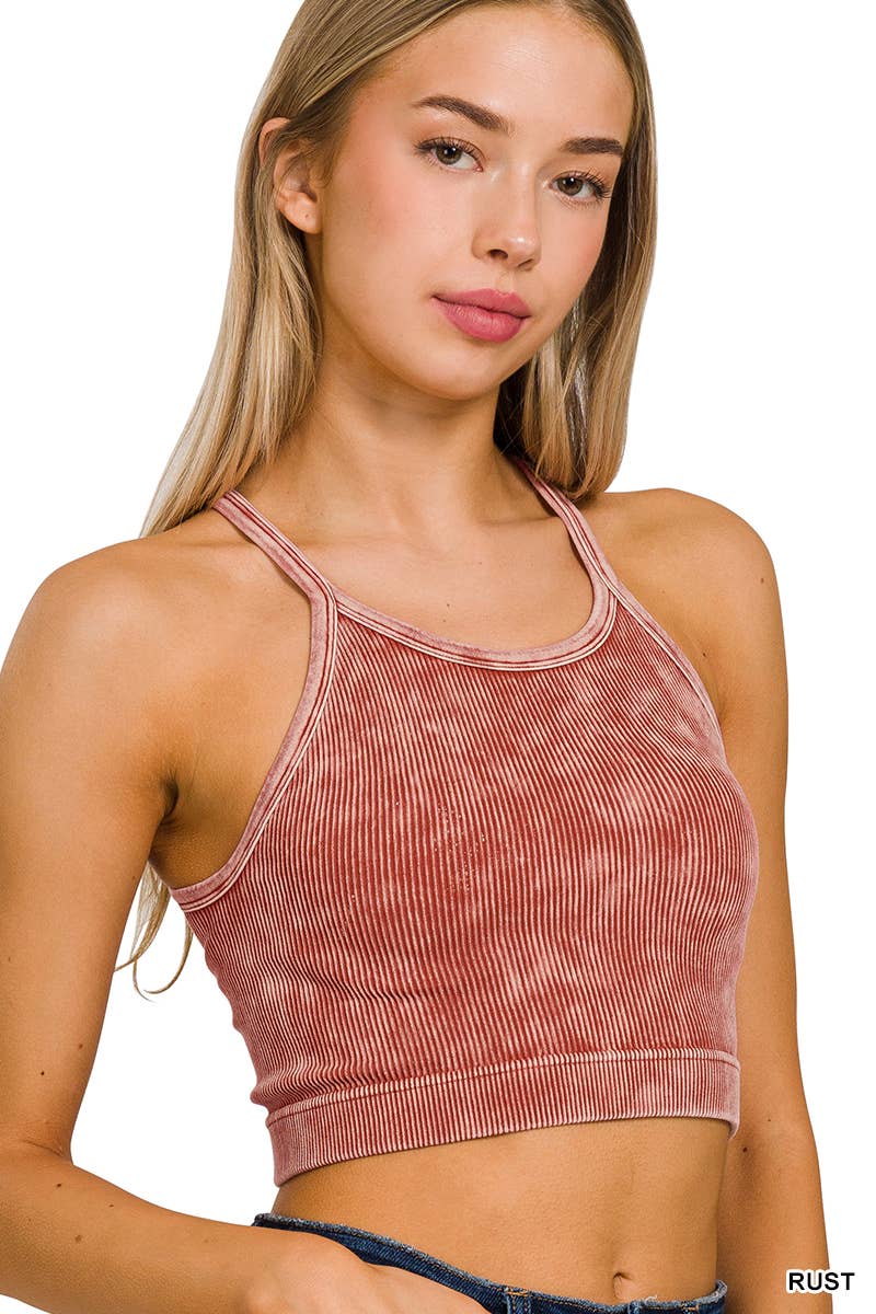 Washed Seamless Halter Crop Tank