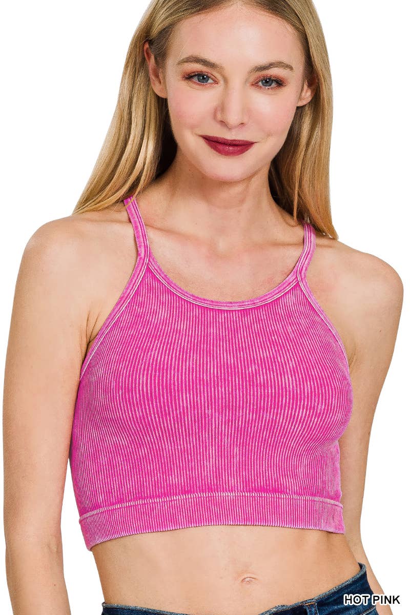 Washed Seamless Halter Crop Tank