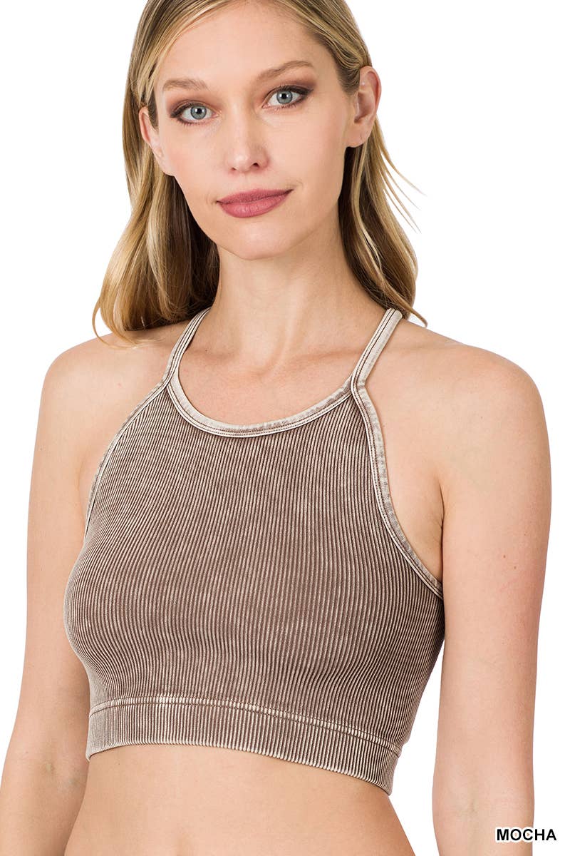 Washed Seamless Halter Crop Tank