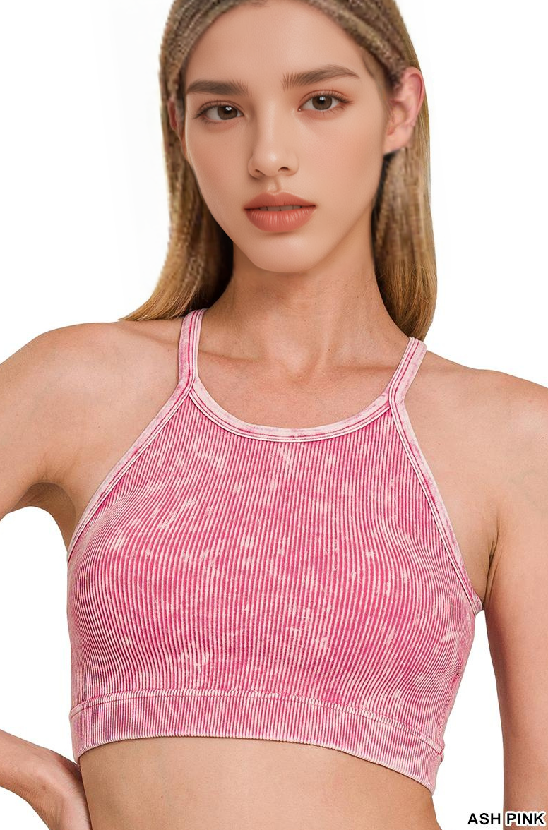 Washed Seamless Halter Crop Tank