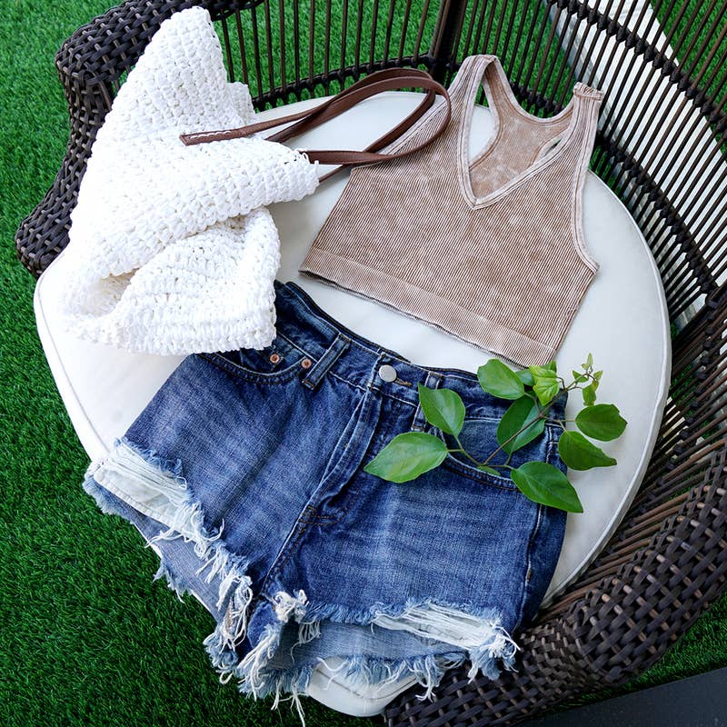 Premium Washed Seamless Rib Crop Tank