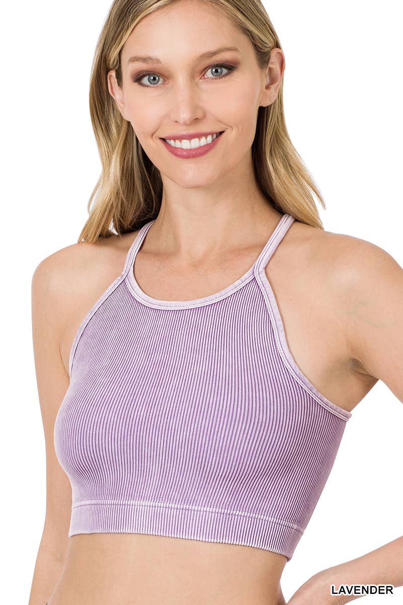 Washed Seamless Halter Crop Tank
