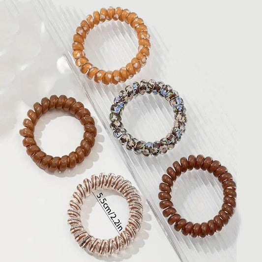 Assorted Hair Coil Ties Solid Flower Checker
