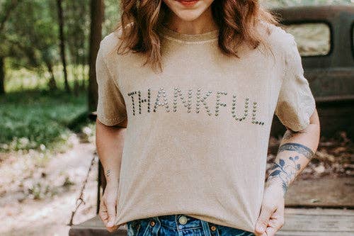 MK480 Thankful Acid Washed Studs SL Tee - Tan