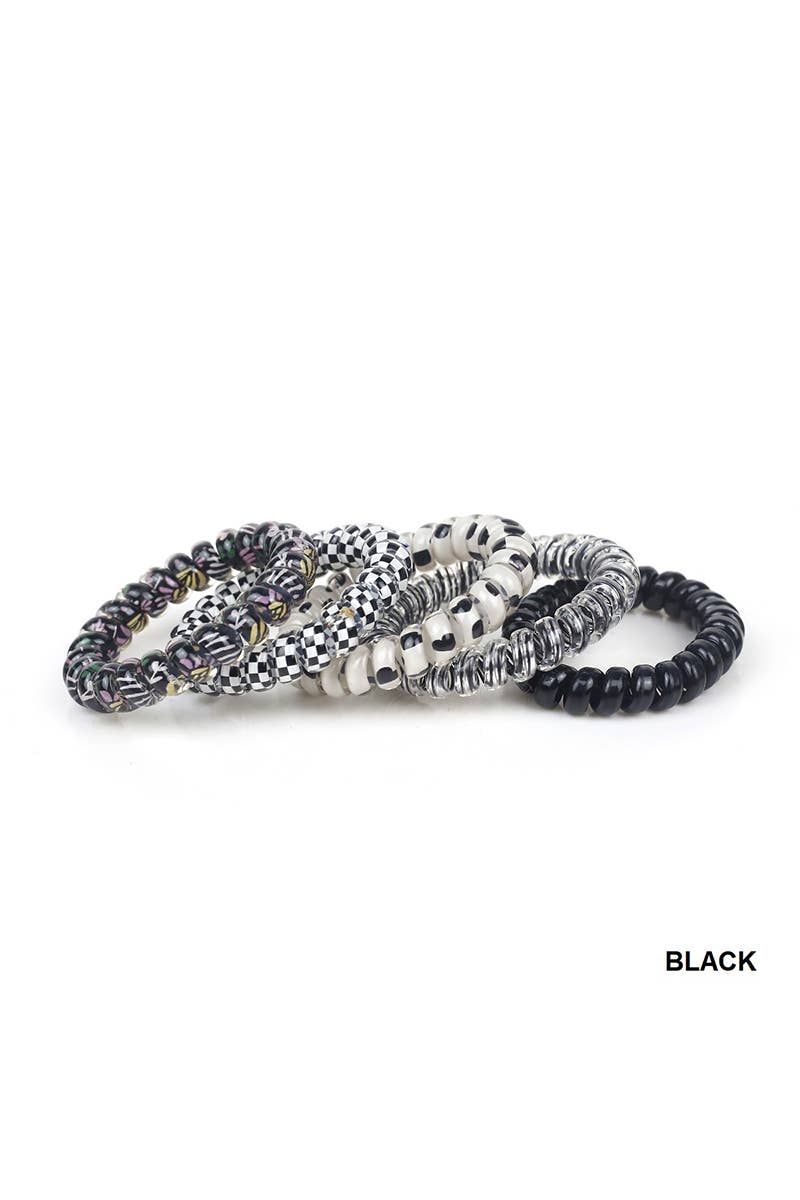 Assorted Hair Coil Ties Solid Flower Checker