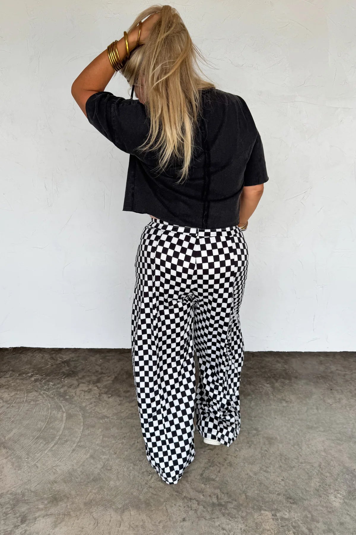 HADDIE WIDE LEG CHECKER PANTS