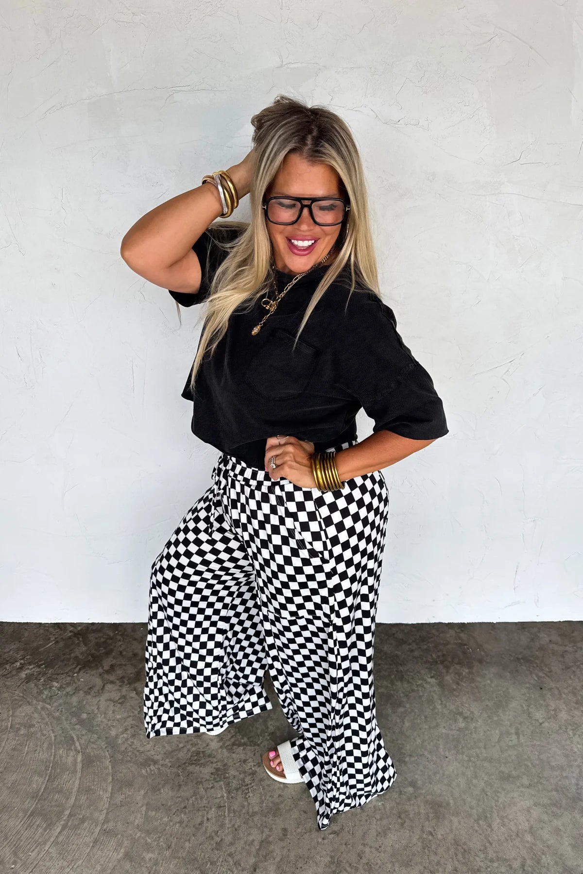 HADDIE WIDE LEG CHECKER PANTS
