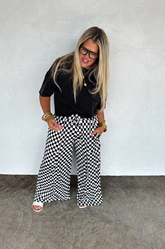 HADDIE WIDE LEG CHECKER PANTS