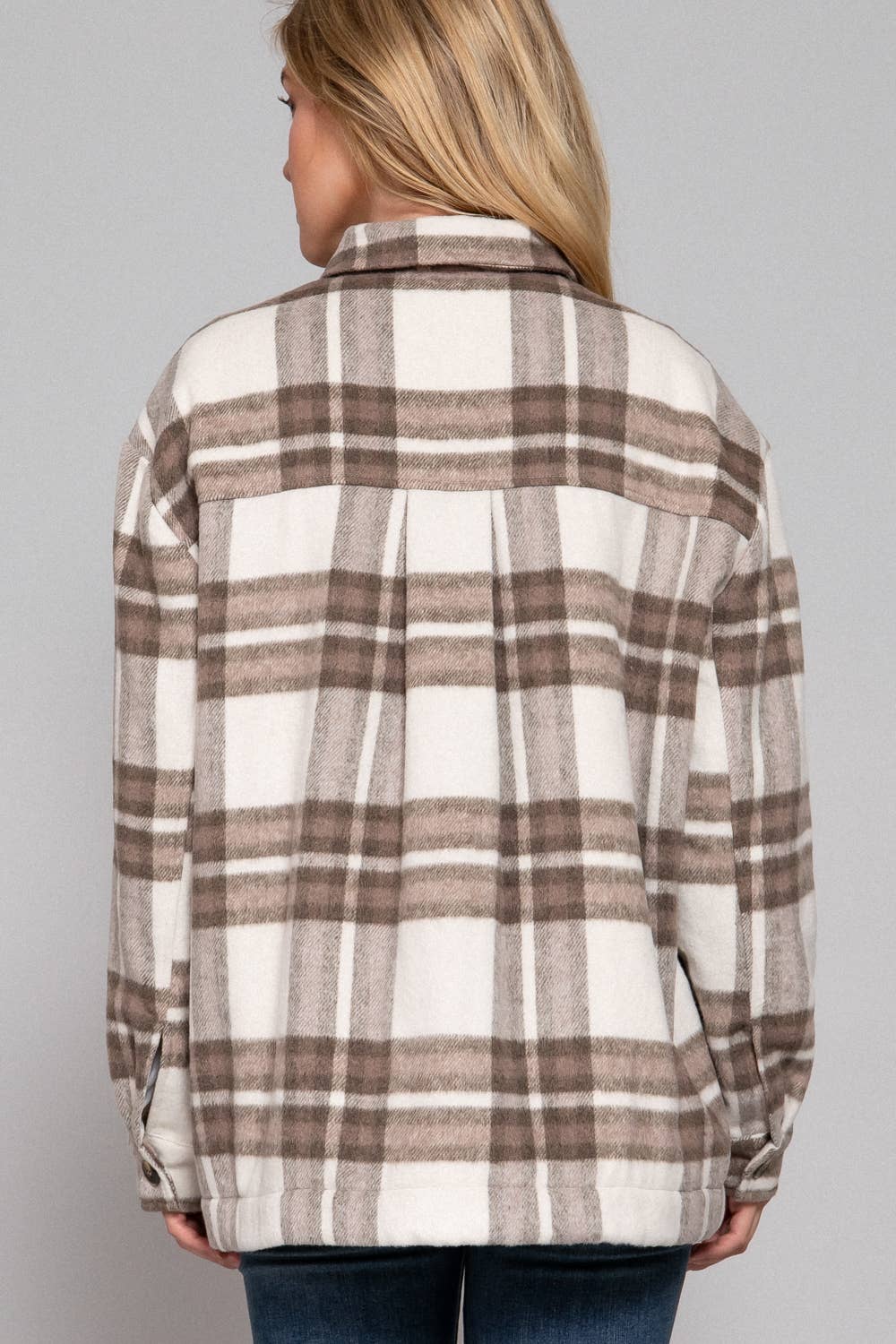 INNER FAUX FUR BRUSHED PLAID JACKET W/ POCKET